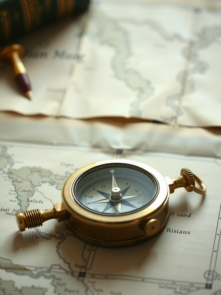 Nautischer Kompass auf einer Karte